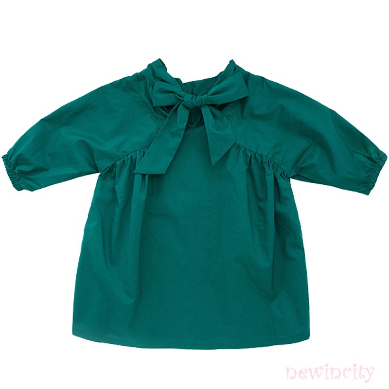 Đầm Bé Gái Tay Dài Màu Trơn