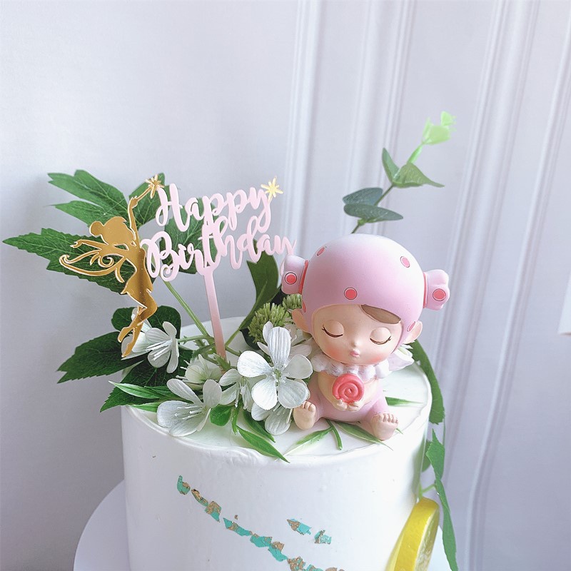 Que cắm Acrylic Thiên Thần Happy Birthday cao cấp trang trí bánh kem, phụ kiện trang trí bánh sinh nhật