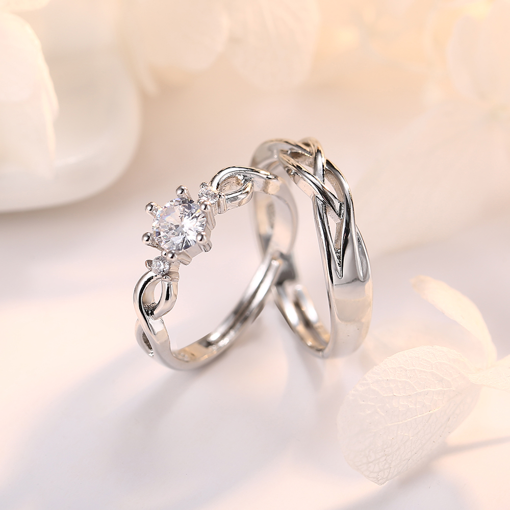 Set 2 Nhẫn Đính Đá Thời Trang Cho Cặp Đôi