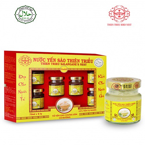 Nước Yến Sào Thiên Triều Chưng Đường Phèn 22% Yến Tươi Cao Cấp Hộp 6 lọ