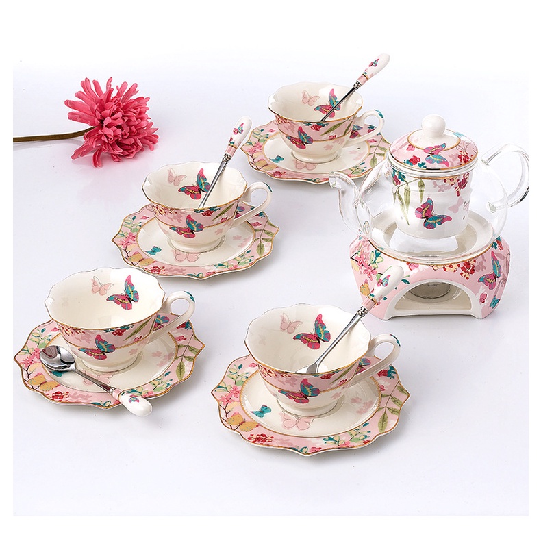 Bộ ấm trà chiều kiểu anh Sakura Love, bộ ấm trà hoa, bộ tách trà trang trí tiệc