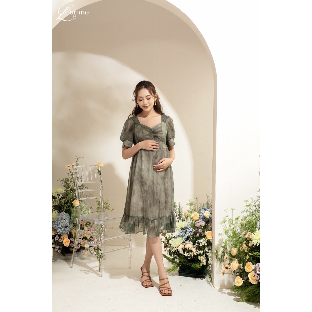 Váy bầu đẹp Gigi Dress chất tơ mềm, có lót lụa mềm, thiết kế ôm ngực trẻ trung, thời trang, váy mặc đi c