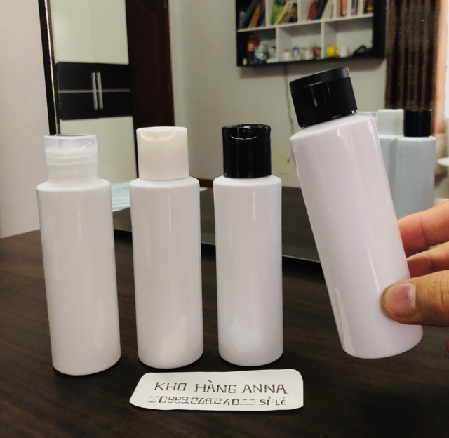 Chai nhựa màu trắng Trong 100ml xịt giọt - Chai chiết Mỹ phẩm vòi nhấn nhỏ giọt, xịt sương - Chai Pet nắp đen, nắp nhôm