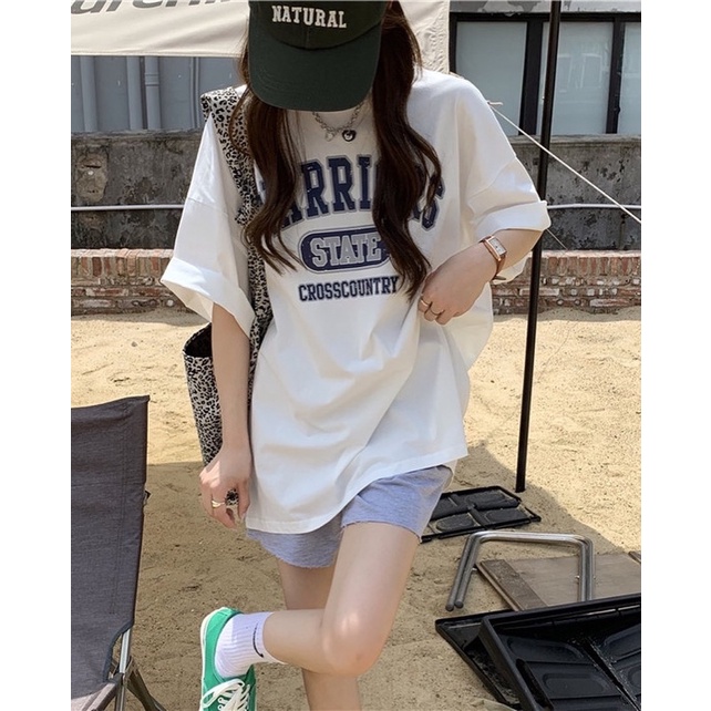 Áo thun tay lỡ form rộng in chữ STATE dể thương