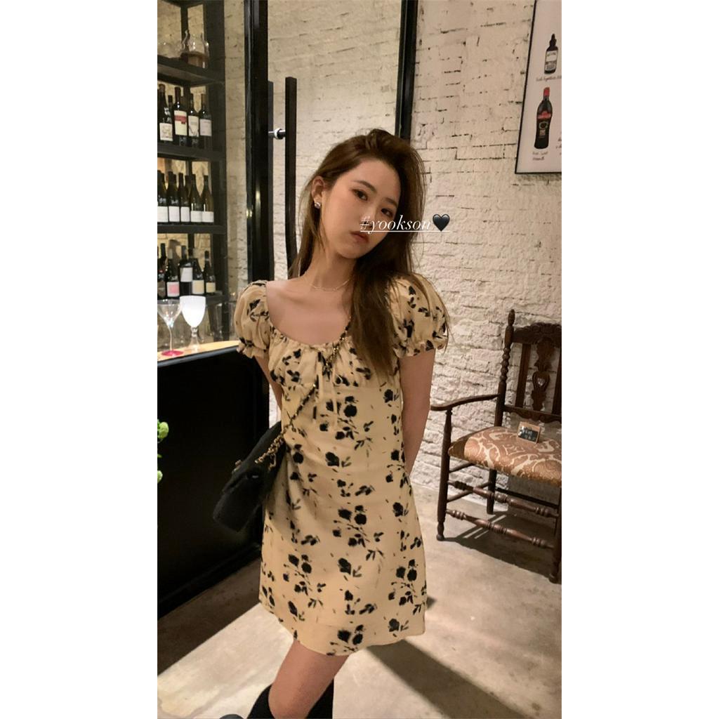 Đầm Hoa Cổ Vuông Cột Dây Dáng Ôm Thời Trang Quyến Rũ 64296