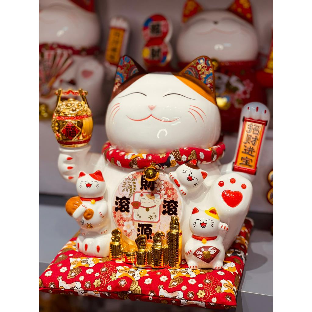 Mèo Thần Tài Vẫy Tay 27cm Mèo May Mắn Tài Lộc Maneki Neko Nhật Bản Bằng Gốm Sứ Cao Cấp