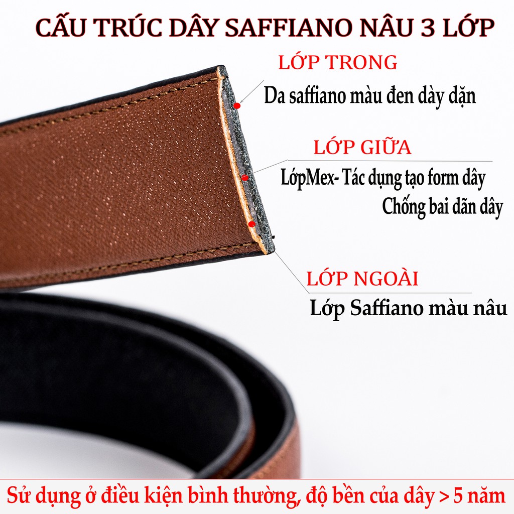 Thắt lưng da nam Bụi Leather L109 da Saffiano cao cấp-khóa cài xoay dùng được cả 2 mặt dây