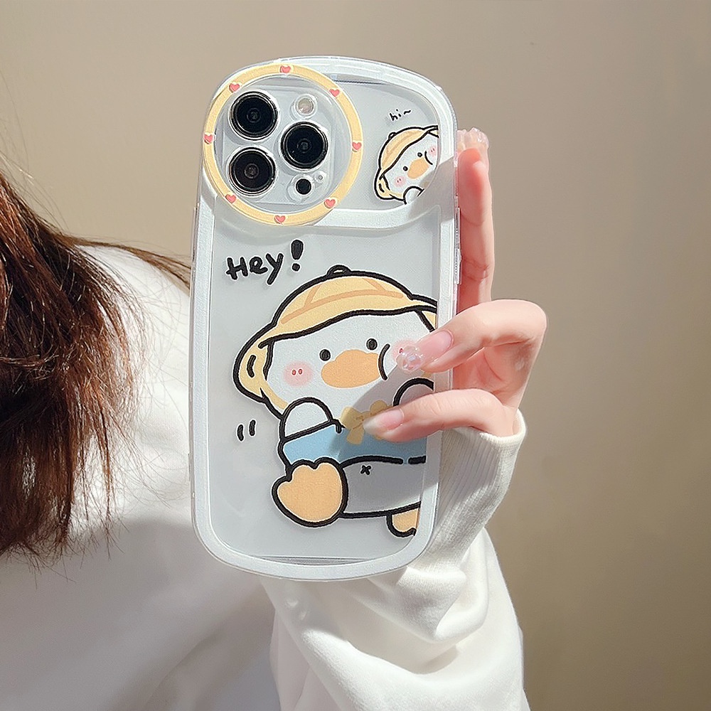 Ốp Điện Thoại Trong Suốt Họa Tiết Vịt Và Hoa Vàng Dễ Thương Kèm Dây Đeo Cho Iphone 14 11 12 13 PRO MAX