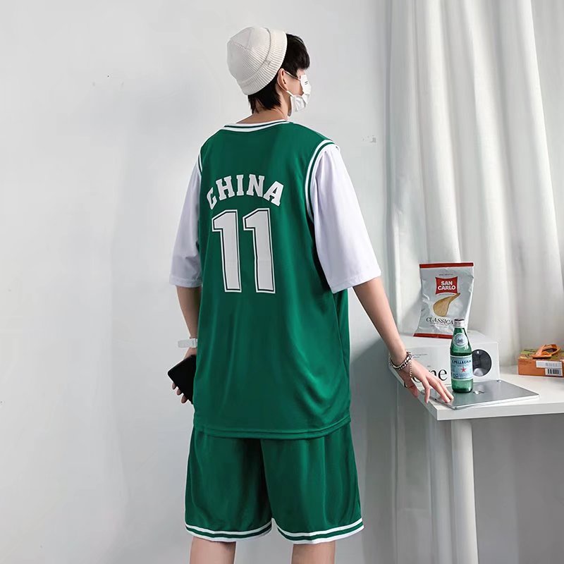 Bộ quần áo thể thao bóng rổ vải lụa lạnh nhanh khô dáng rộng size lớn S-5XL cho nam