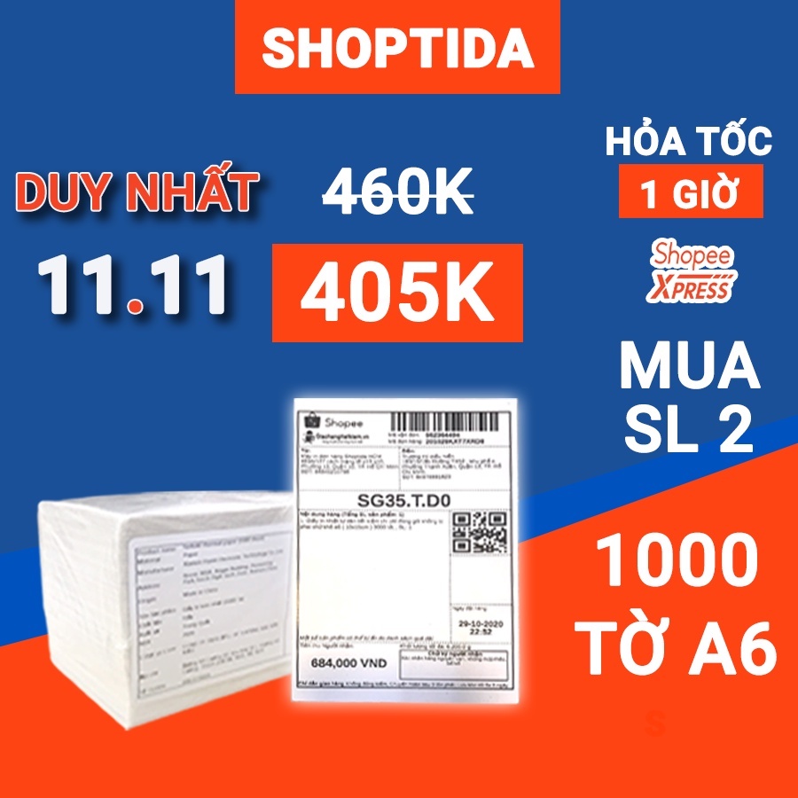 Giấy in nhiệt Shoptida 1000 tờ A6 10*15cm 3 lớp tự dán chống nước, sử dụng cho máy in nhiệt Shoptida SP46