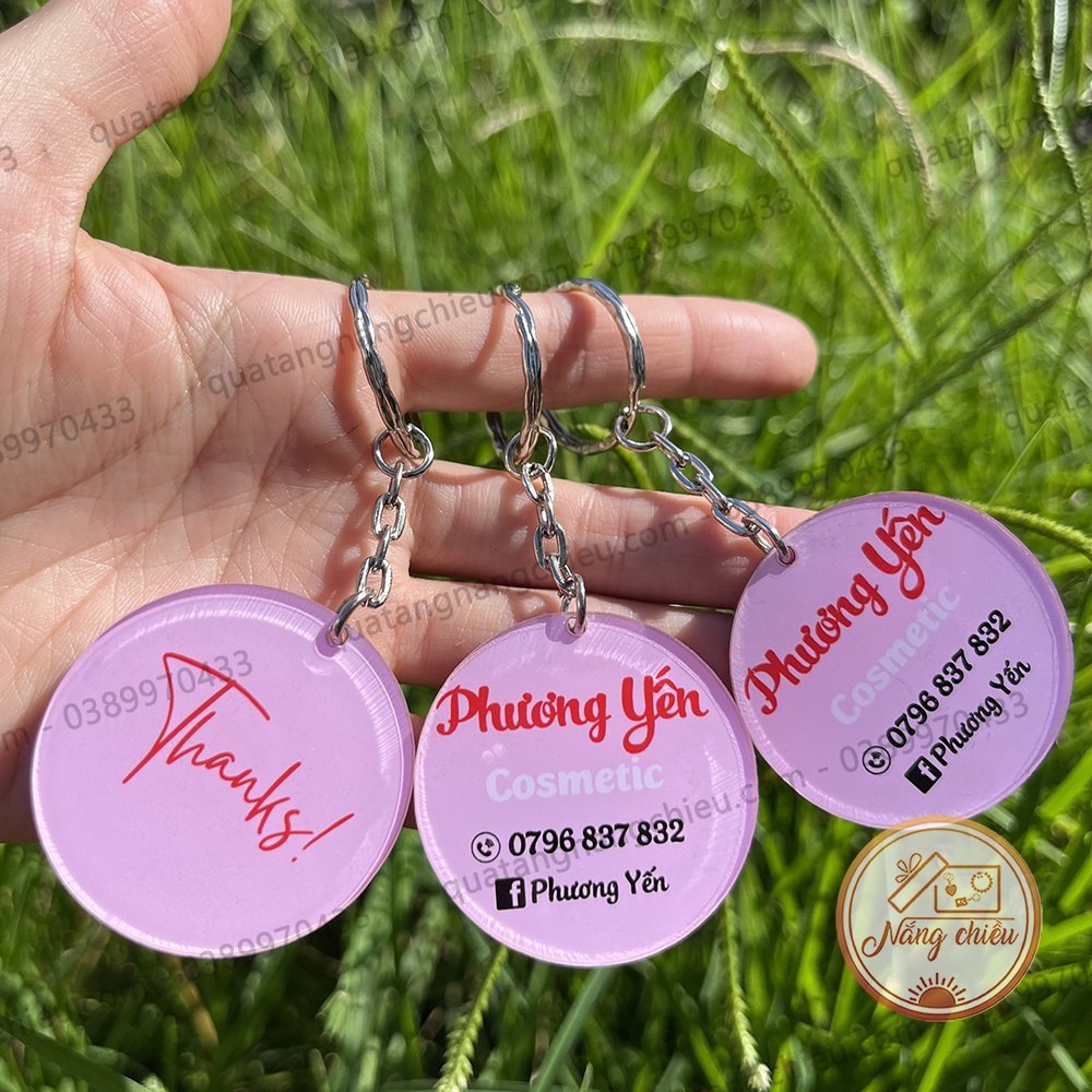 Móc khóa hình tròn, in và thiết kế theo yêu cầu, Quảng cáo thương hiệu shop