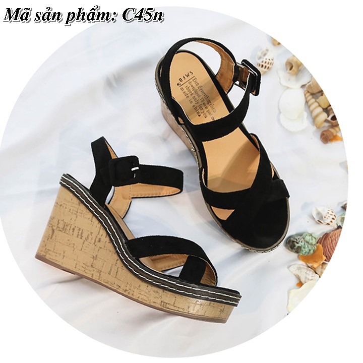 Sandal đế xuồng quai chéo vân giả gỗ siêu nhẹ có video