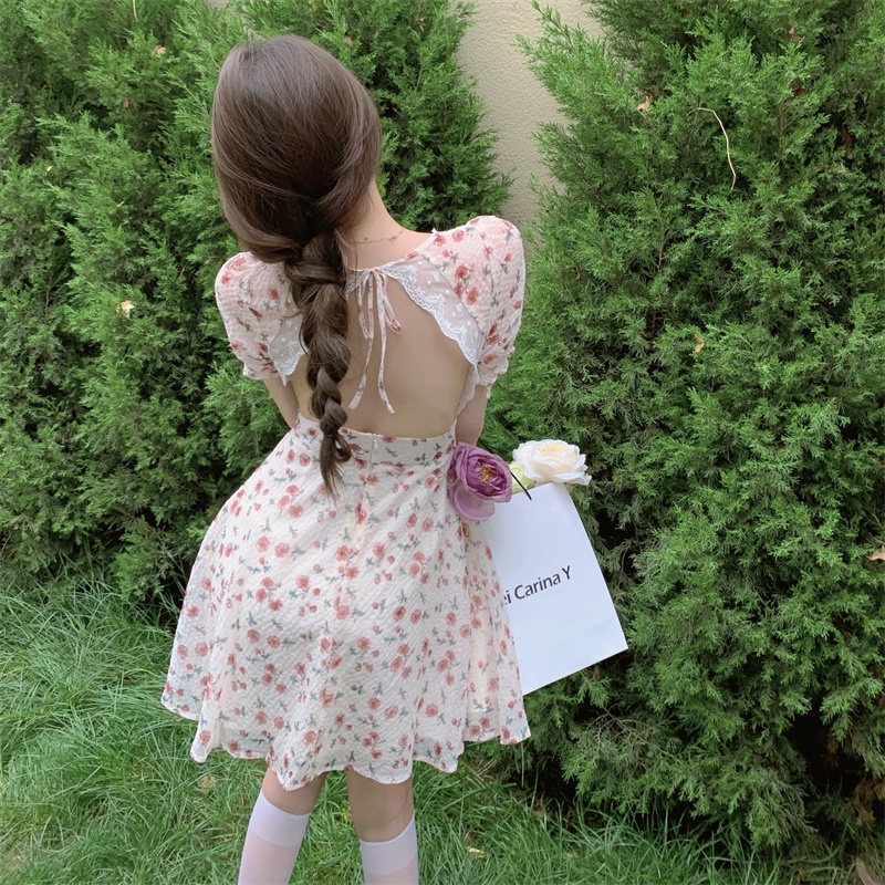 Đầm hoa nhí nữ dáng xòe hở lưng tiểu thứ Emilyshop ulzzang