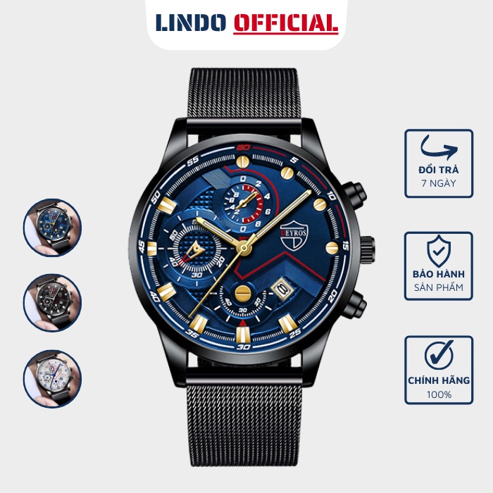 Đồng hồ nam chính hãng dây thép lưới cao cấp thời trang D-ZINER NAT51 dòng dayros