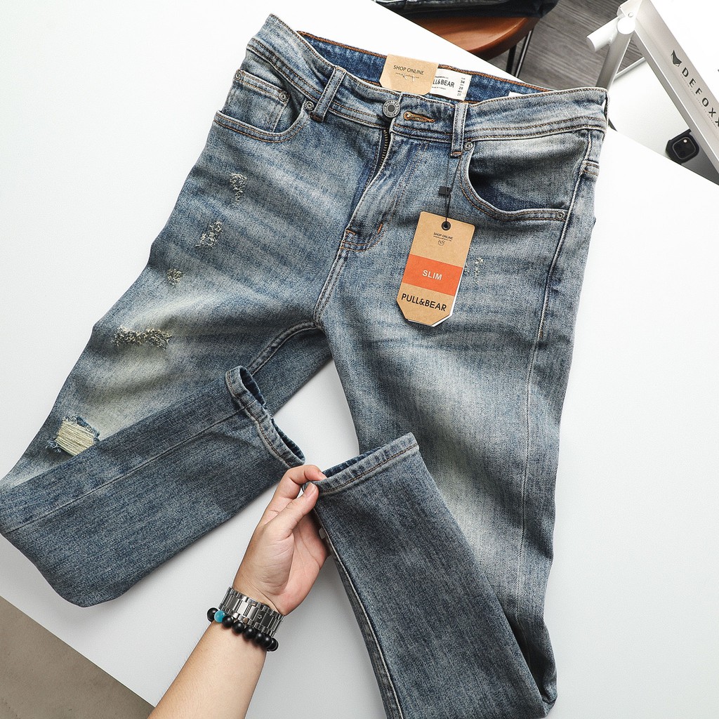 Quần Jean nam PB xanh dơ rách 499 (Form Slimfit,chất vải co dãn,ống quần 15-18cm) | BigBuy360 - bigbuy360.vn