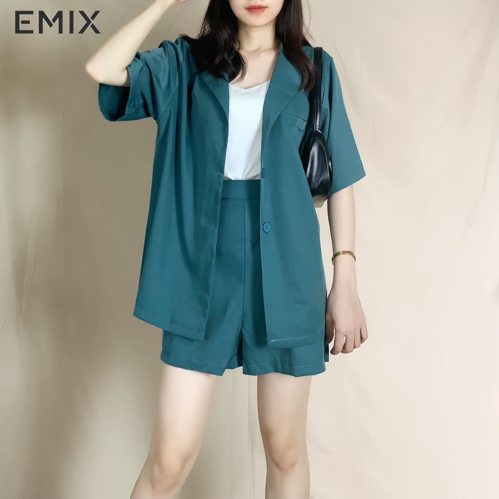 Set áo khoác vest quần đùi form đẹp freesize EMIX (4 màu), phong cách Hàn Quốc, chất lụa nhẹ cao cấp không nhăn S2178