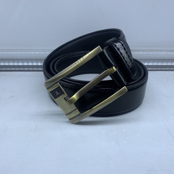 Thắt lưng nam, dây nịt mặt kim màu vàng đất dây đen, thắt lưng da cao cấp
