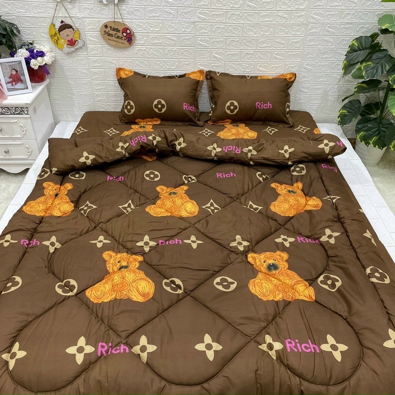 Trọn bộ 5 món ga gối chăn phao poly cotton có ruột bông dày loại 1 | BigBuy360 - bigbuy360.vn