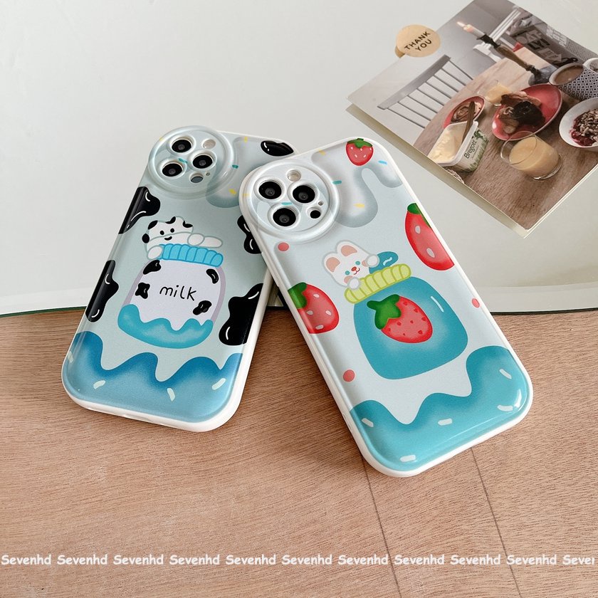 Ốp Điện Thoại Mềm Hình Dâu Tây / Thỏ Mắt To Có Đệm Khí Cho iPhone 14 13 12 11 Pro Max X XR Xs Max 8 7 6 6s Plus SE 2020
