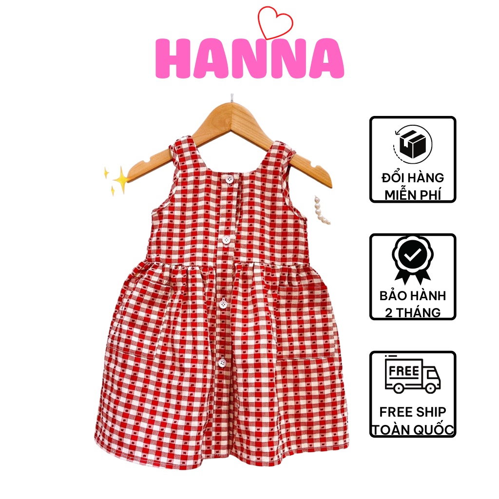 Váy cho bé gái Hanna Kids, váy cotton siêu mềm mát, váy 2 dây cho bé, đầm bé gái từ 10 – 22kg