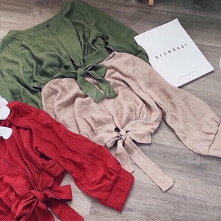 ÁO CROPTOP TAY PHỒNG NƠ LƯNG (KÈM HÌNH THẬT)