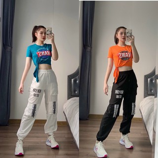 ✅ Bộ tập Zumba,Gym, Yoga, Aerobic, thể dục nữ ( áo thun kiểu buộc dây, quần túi hộp)