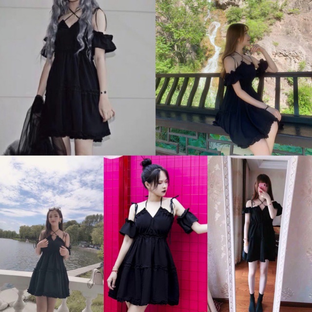 Đầm dây đen tay rời lung linh không rời mắt | BigBuy360 - bigbuy360.vn