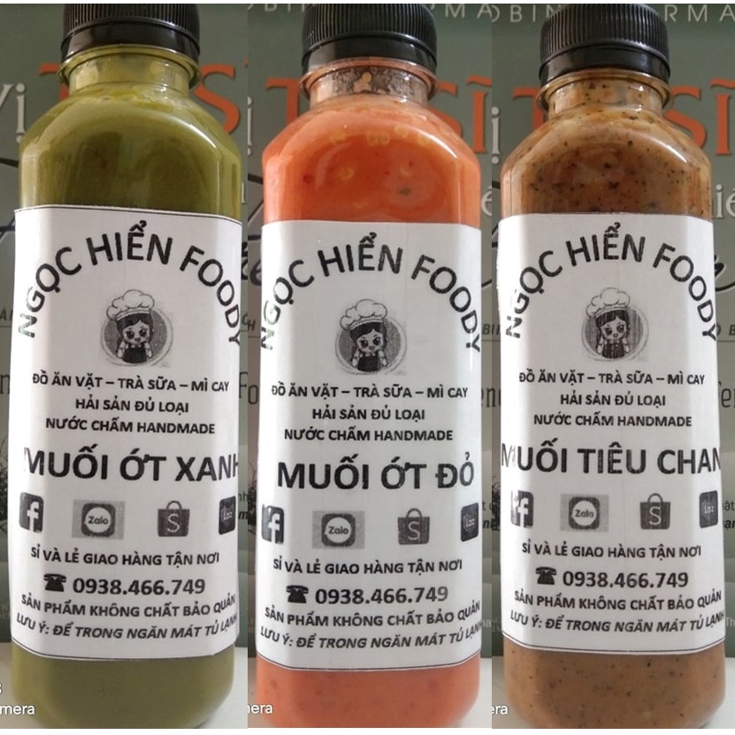 Combo 3 chai muối ớt xanh, muối ớt đỏ, muối tiêu chanh, hàng nhà làm sạch sẽ ko chất bảo quản, NGỌC HIỂN FOODY