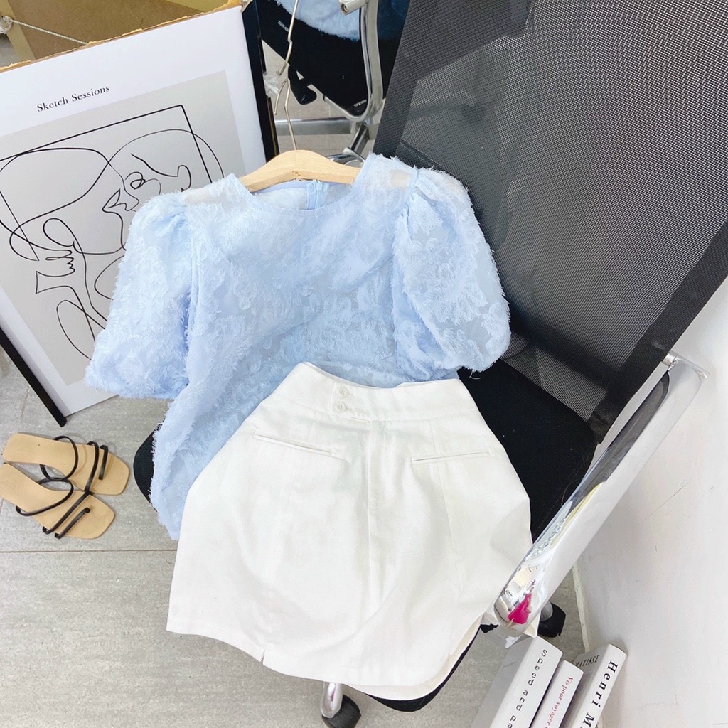 SET XANH VOAN REN BI CỔ TRÒN + CHÂN VÁY TRẮNG 🐋🐋