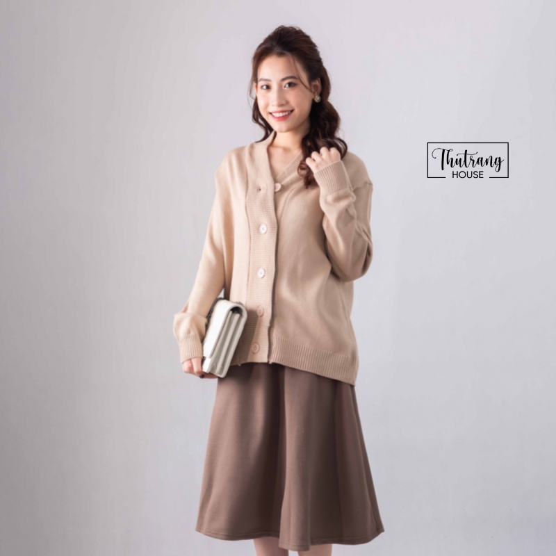 Áo khoác cardigan len nữ cổ tim V phối cùng váy dạ dệt kim phong cách ulzzang Hàn quốc MSP501 | BigBuy360 - bigbuy360.vn