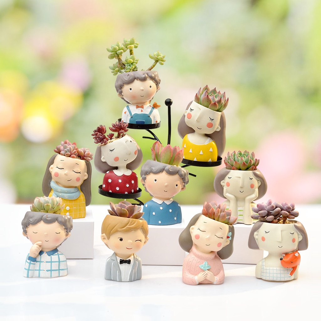 Chậu trồng sen đá, xương rồng mini hình Bạn trai, bạn Gái siêu xinh, Giao ngẫu nhiên