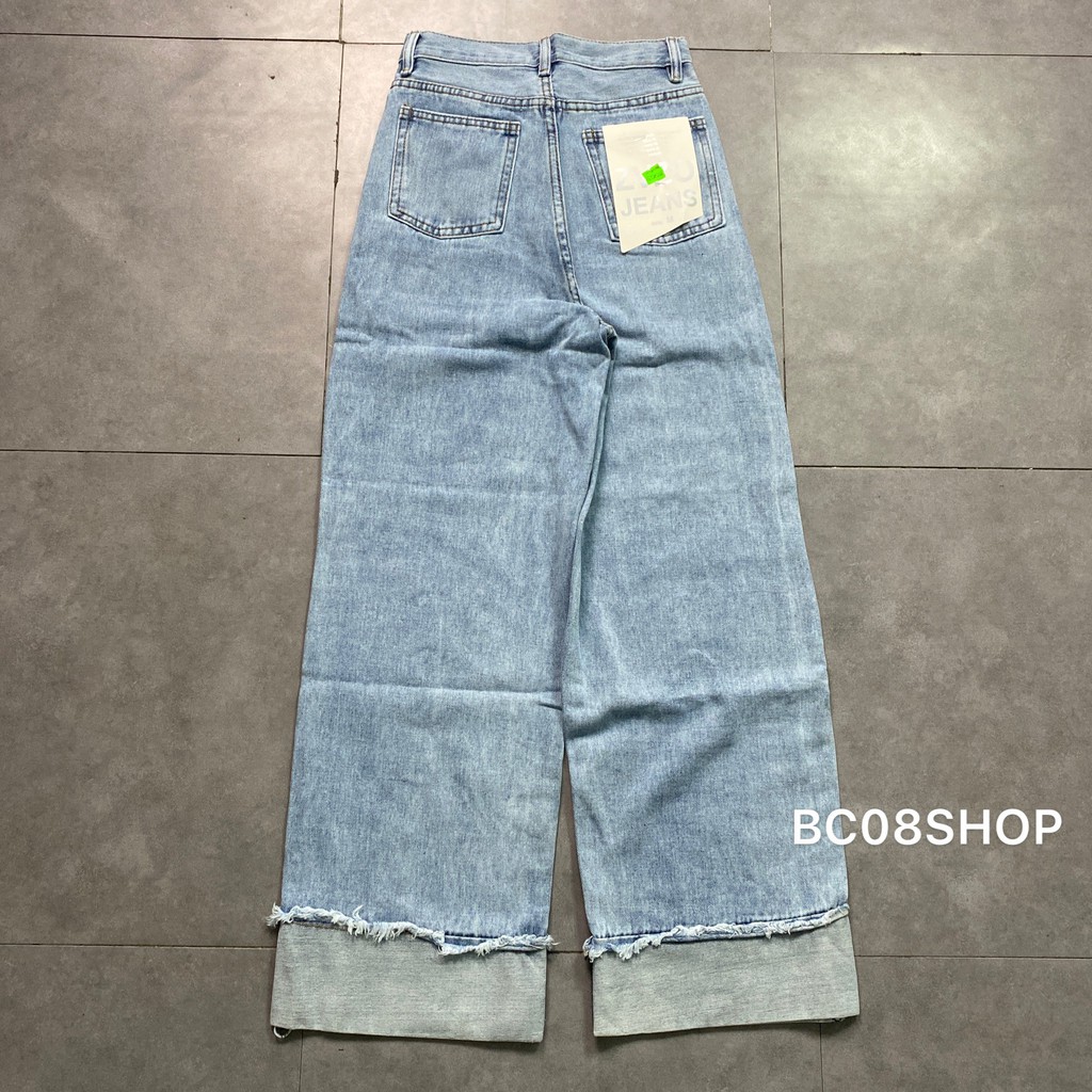 [Mã FAGREEN245 giảm 10% tối đa 30K đơn 99k] Quần Jean Ống Suông Dài Lật Lai Màu Xanh Ulzzang BC320