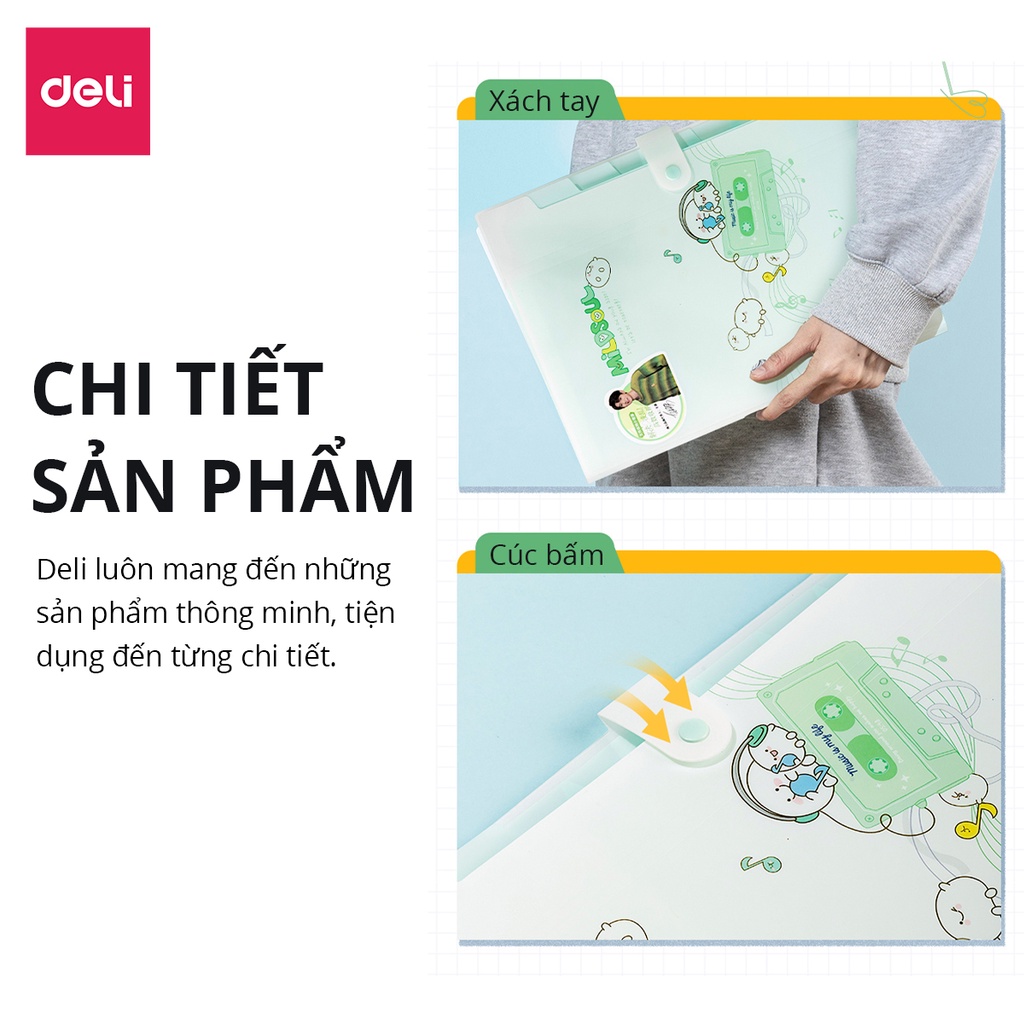 Cặp tài liệu file lá học sinh phiên bản Vương Nguyên YYDL Deli - Khổ A4 8 ngăn lá hình âm nhạc - 1 chiếc - 72746