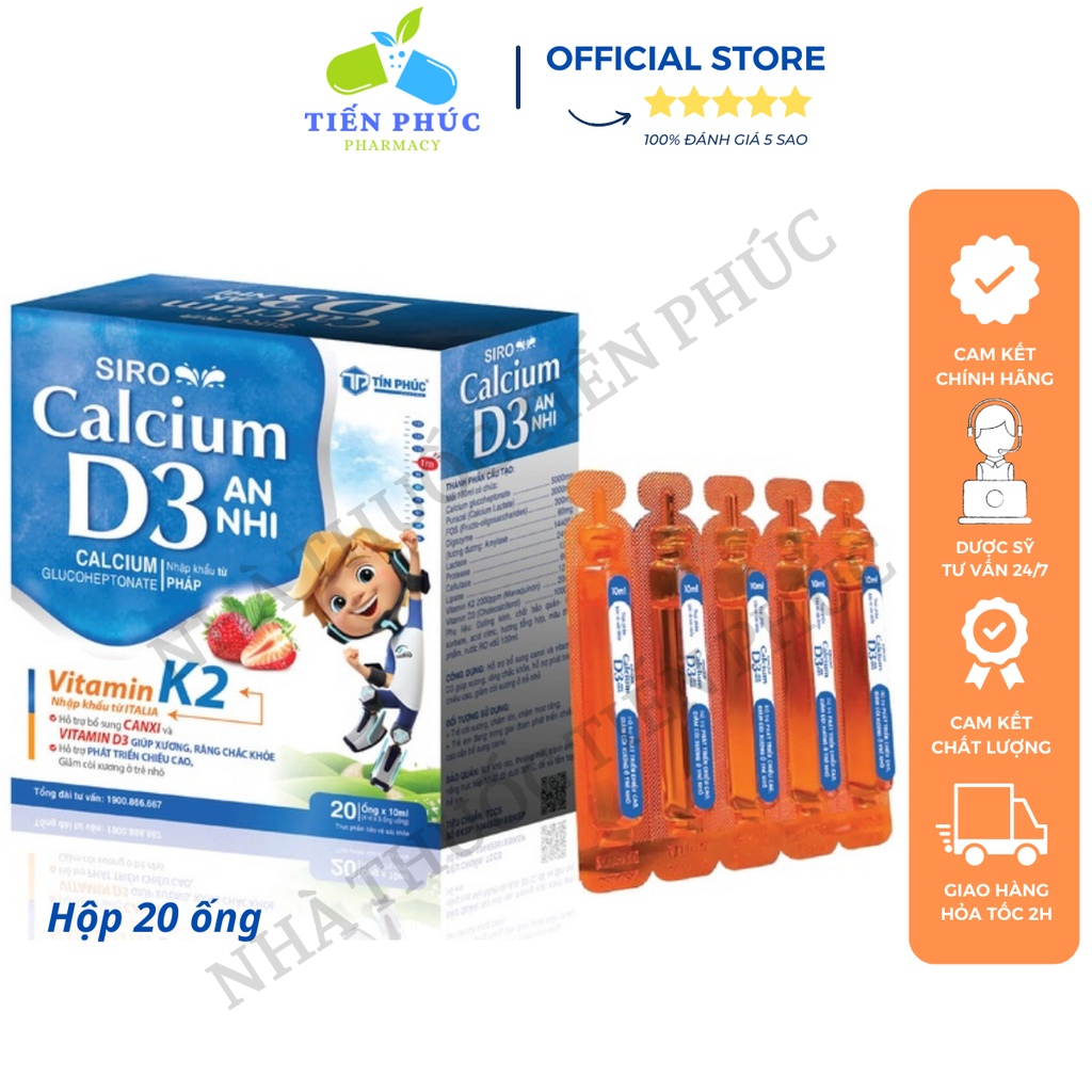 Siro Calcium D3 An Nhi - Bổ sung canxi, vitamin D3, giúp xương, răng chắc khỏe, phát triển chiều cao ở trẻ Hộp 20 ống