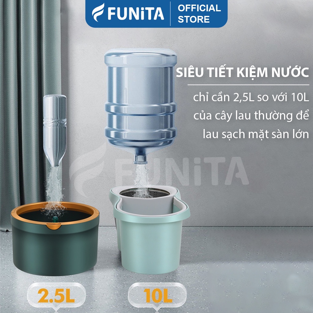 Cây lau nhà tách nước bẩn Funita, thùng cây lau nhà phun sương, kèm cây lau nhà 360 độ, kích thước nhỏ gọn 20cm