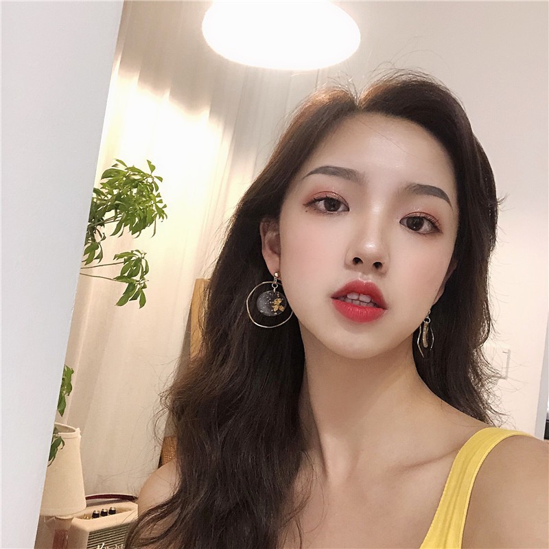 Hoa tai mạ vàng hình tròn gợn sóng A741 cho nữ