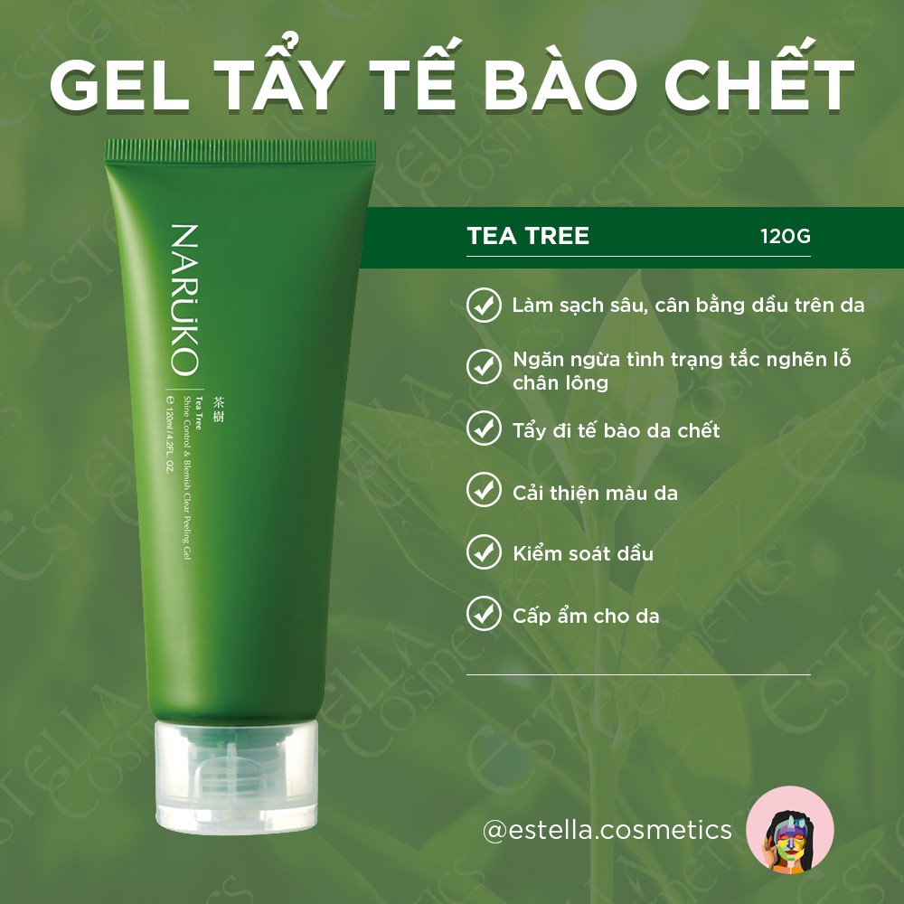 Gel Tẩy Tế Bào Chết Chiết Xuất Tràm Trà Naruko Tea Tree Shine Control and Blemish Clear Peeling Gel 120g