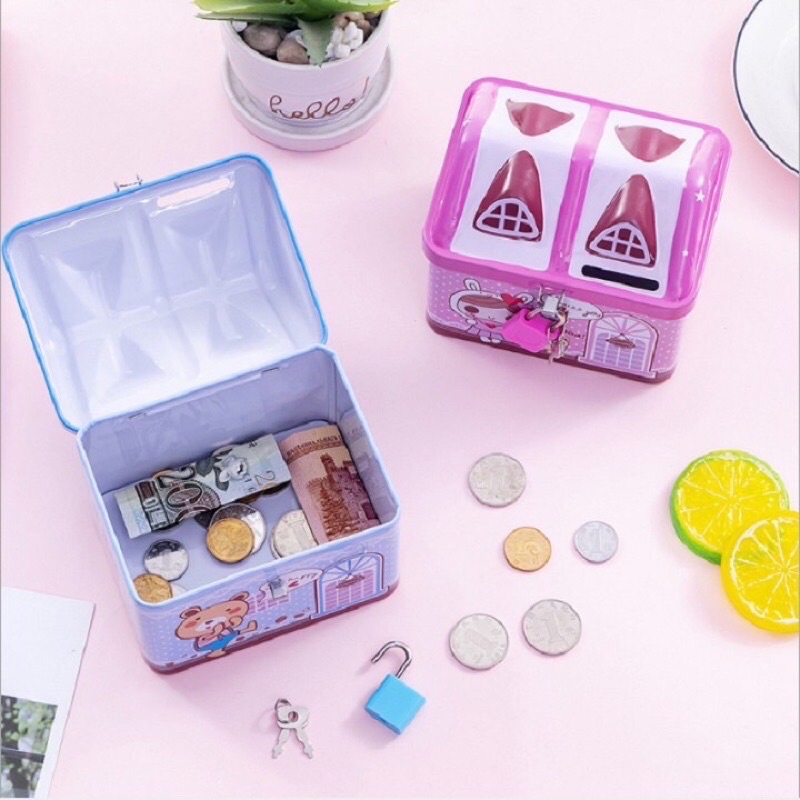 Heo tiết kiệm hình ngôi nhà , két sắt mini cho bé