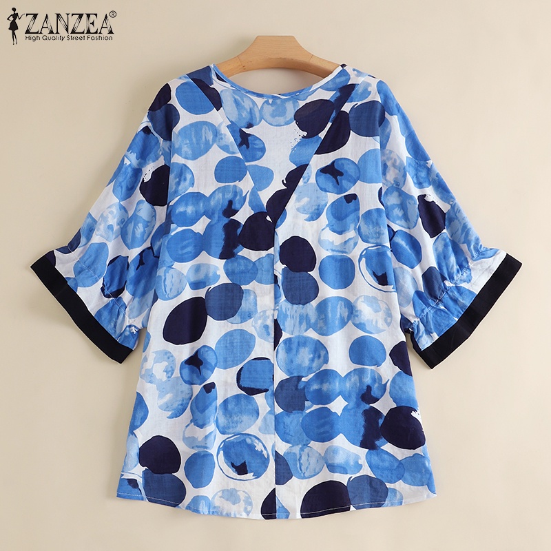 Áo ZANZEA tay lửng họa tiết chấm bi phong cách vintage xinh xắn cho nữ