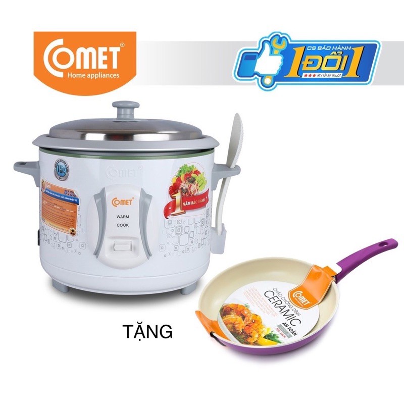 Combo Nồi cơm điện nắp rời 1.8L và chảo chống dính COMET - CM8021 & CH11-26