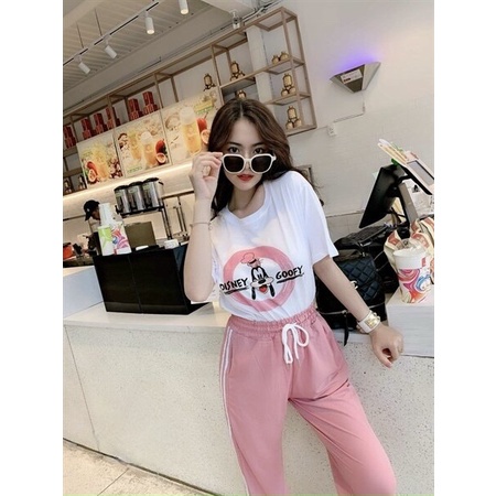 Sét Bộ Đồ Nữ Mặc Đi Chơi, Dự Tiệc Mùa Hè, Áo Phông Cotton Mát Mịn Kèm Quần Thun Cát Phong Cách Hàn Quốc