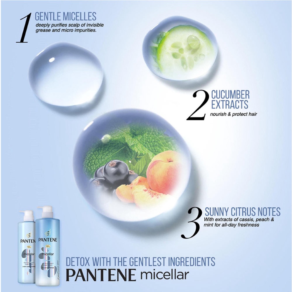 Dầu Xả Pantene Micellar Light Conditioner Làm Sạch Sâu Chiết Xuất Tảo Biển 530ml