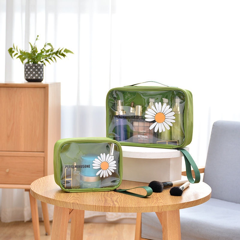 Trong Suốt Túi Đựng Đồ Trang Điểm Họa Tiết Hoa Cúc Bằng Pvc Chống Thấm Nước