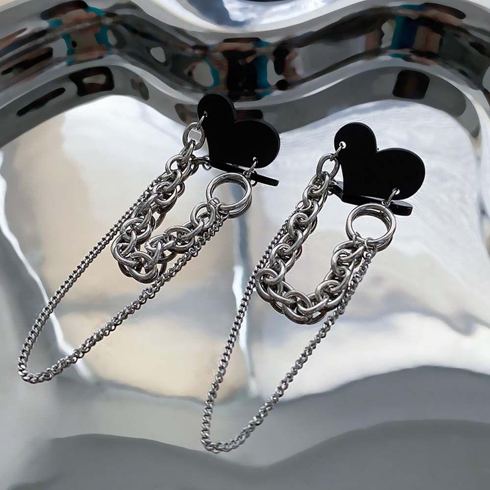 Khuyên Tai Lủng Lẳng Hình Trái Tim Màu Đen Cá Tính Cho Nữ