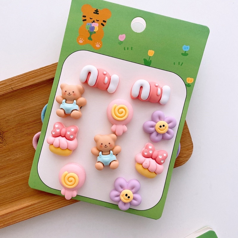 Set 10 chun buộc tóc xinh xắn nhiều hình cho bé gái phong cách Hàn Quốc