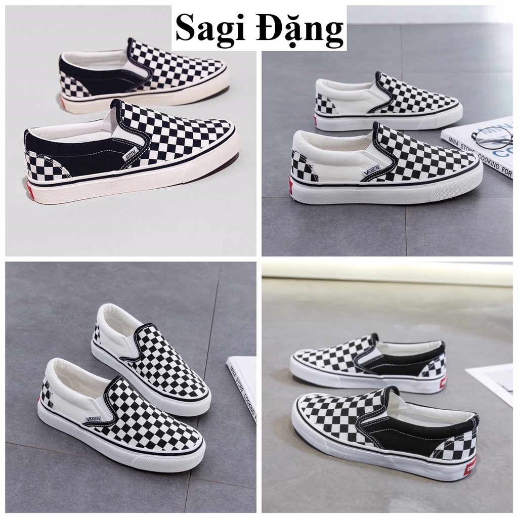 Giày thể thao van caro, giày van caro lười slip on nam nữ full box