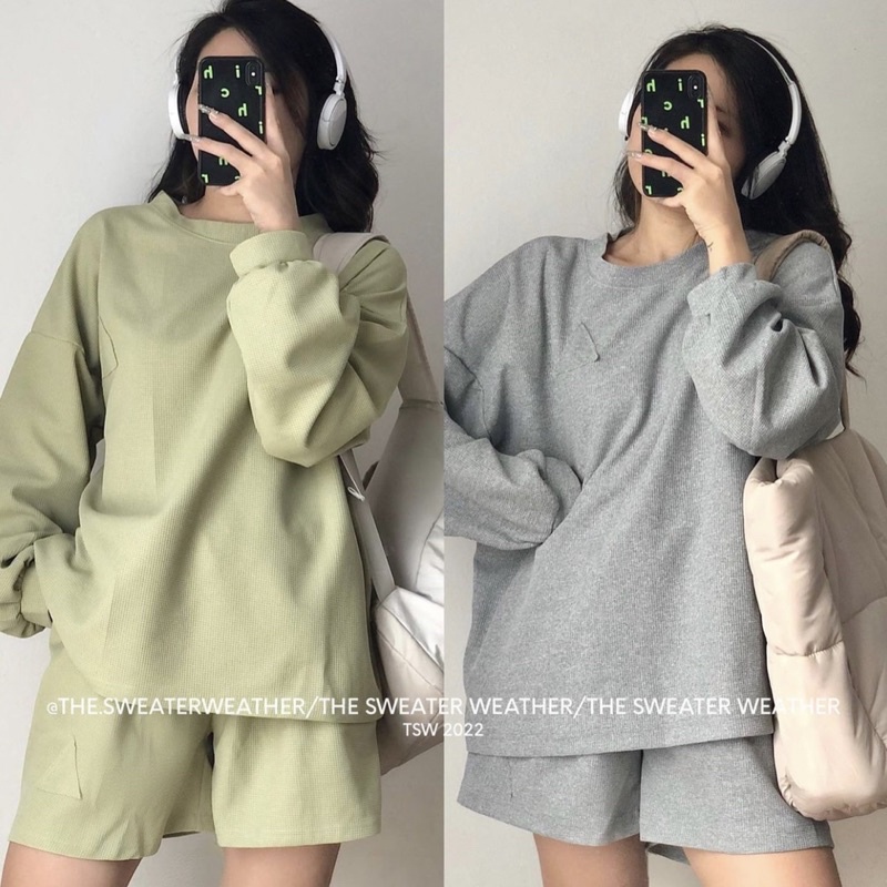 Set nỉ dài tay thu đông kèm quần short