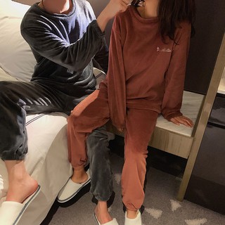 ✸Cặp đôi pyjama nữ mùa thu và đông flannel lông cừu dày san hô áo pull ở nhà quần mặc học sinh dễ thương ấm phù h