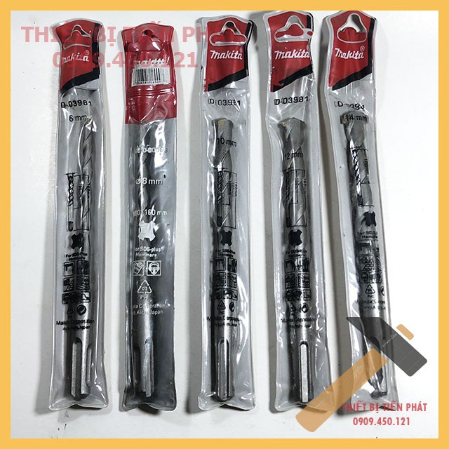 Mũi Khoan Bê Tông, Khoan Tường, Loại Chuôi Gài MAKATA Full Size Từ 6mm-14mm Dài 160mm, 210mm