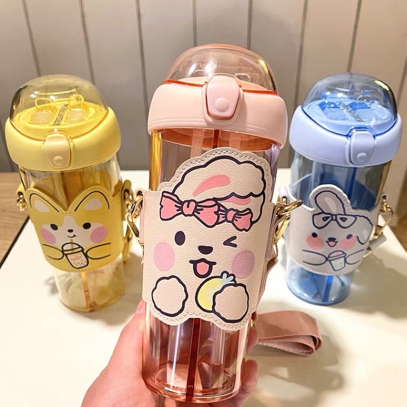 Bình nước 2 ngăn 530ml kèm sticker và dây đeo